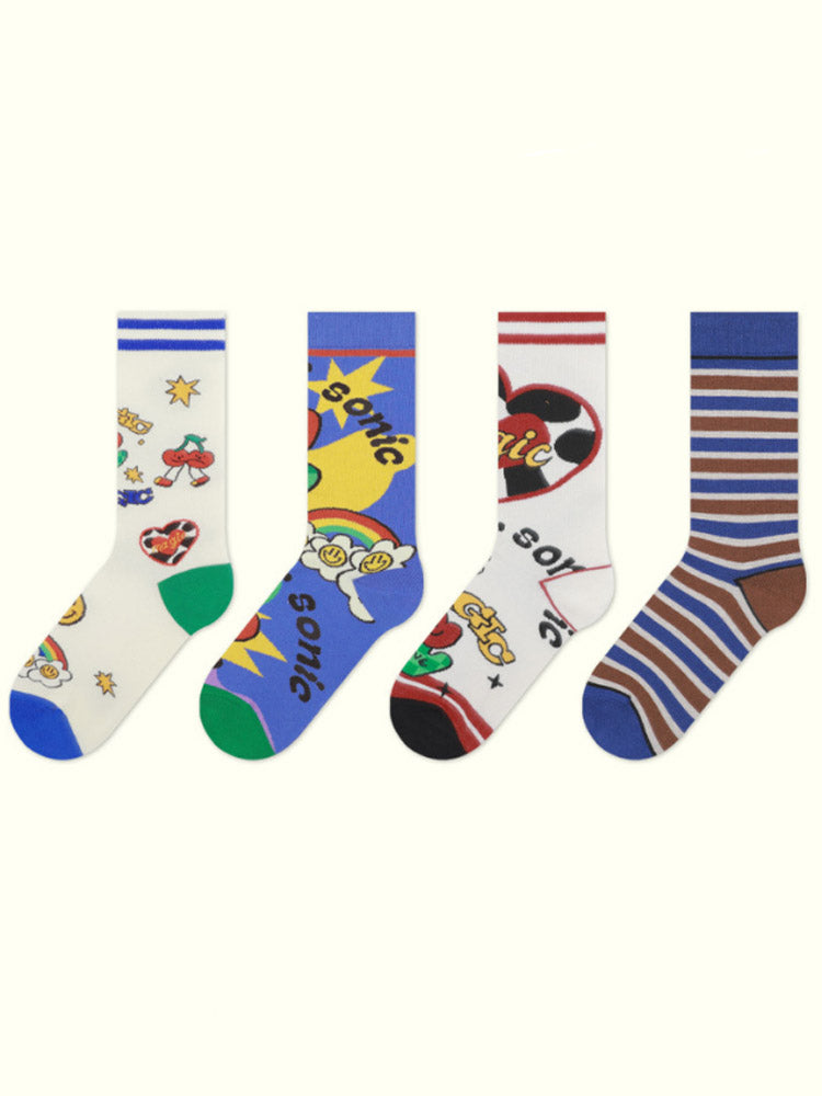 Chaussettes à blocs de couleurs à motif de dessin animé mignon