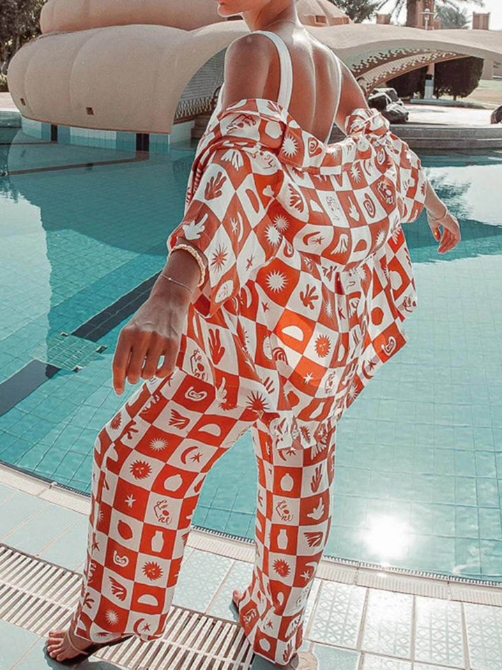 Afternoon Sun Loose Print Wide Leg Pants-Set