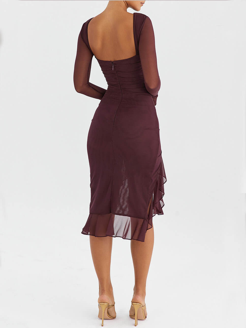 Rochie midi cu volane de vin