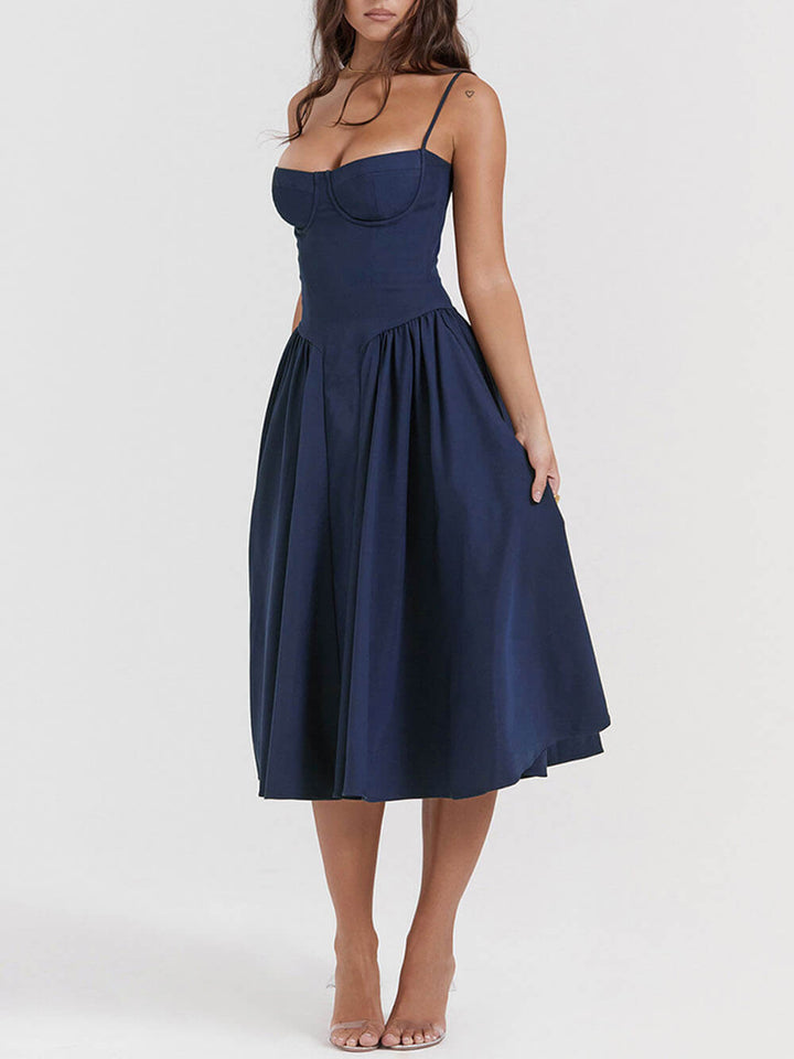 Strapless midi-jurk met V-hals