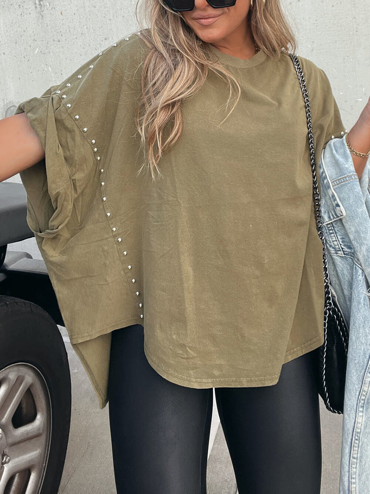 Roll Up Sleeve Studded Oversize T-Shirt