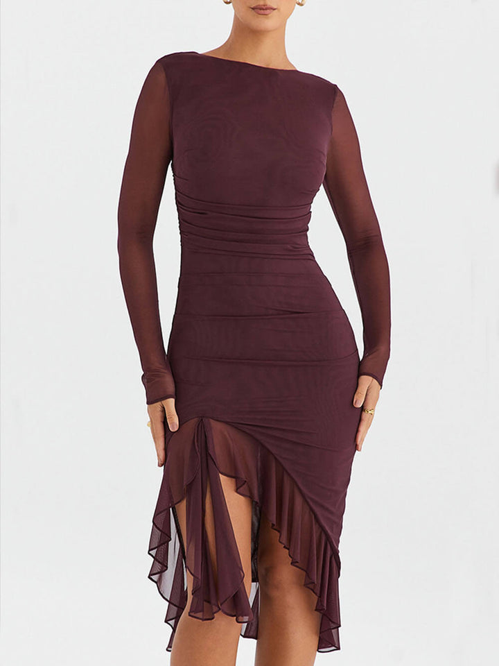 Rochie midi cu volane de vin