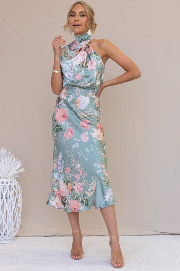 Wine Country Dates maxi-jurk met halterhals en elastische taille met bloemen