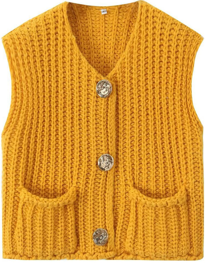 Sleeveless Cropped Knit Sweater Cardigan