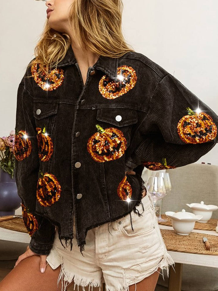 Chaqueta extragrande con lentejuelas de calabaza