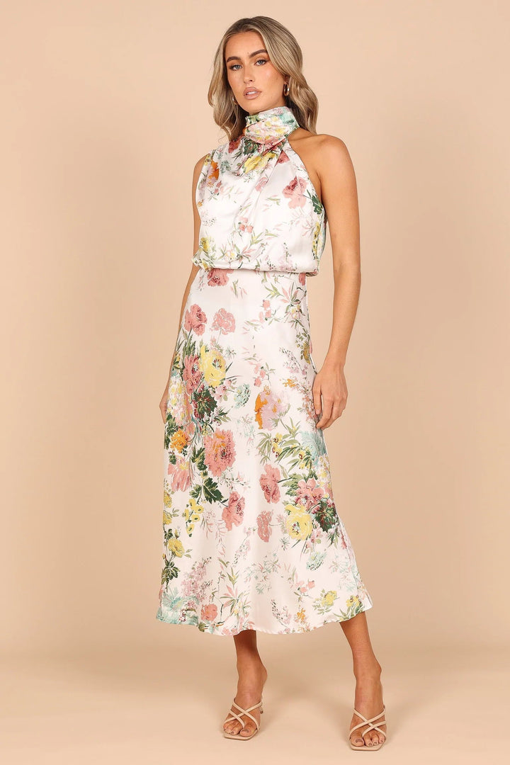 Wine Country Dates Rochie maxi cu talie elastica cu decolteu floral