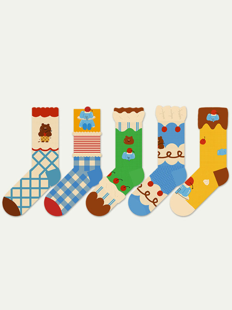 Cute Bear Pudding Muster Cotton Socks