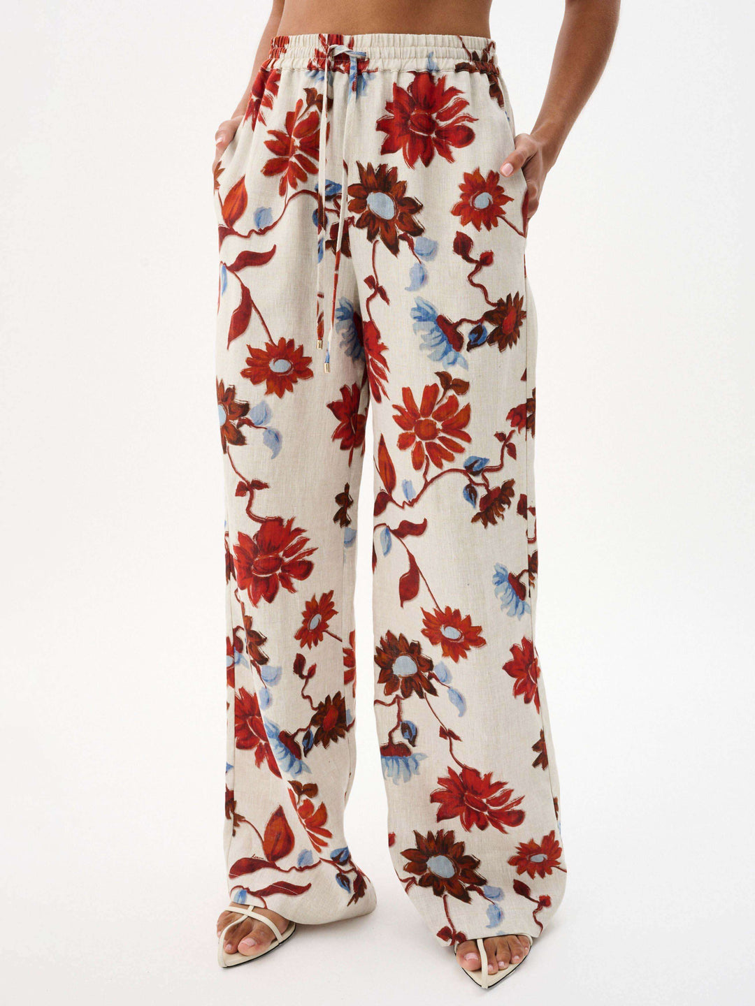 Pantalon large à lacets et imprimé floral exquis