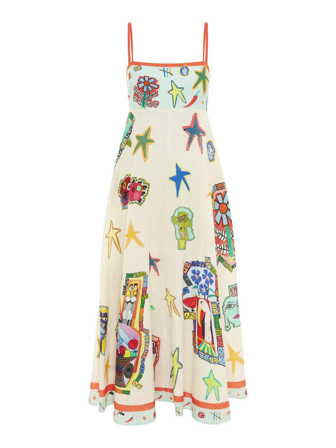 Unieke graffiti print bretels lange swing maxi-jurk