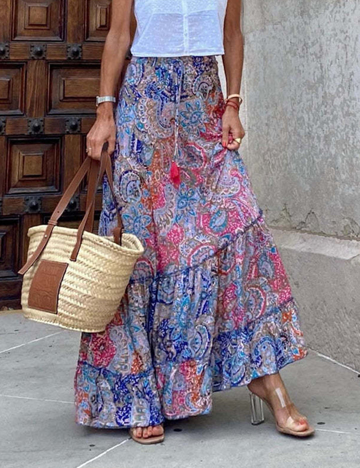 Hippie Gypsy Ruffled Maxi-skjørt