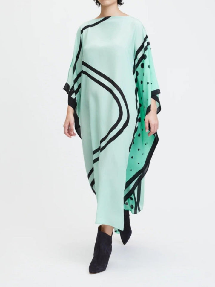 Mint Freshness: caftán abstracto con cuello barco para mujer