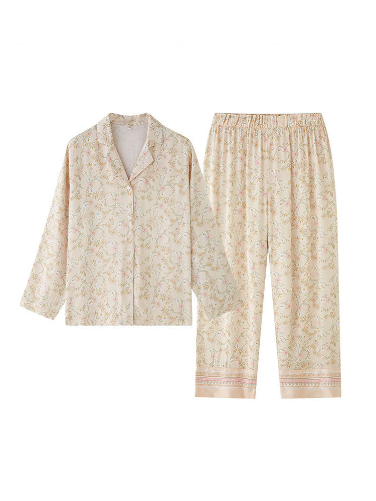 Floral Print Notched Collar Sleepwear Set