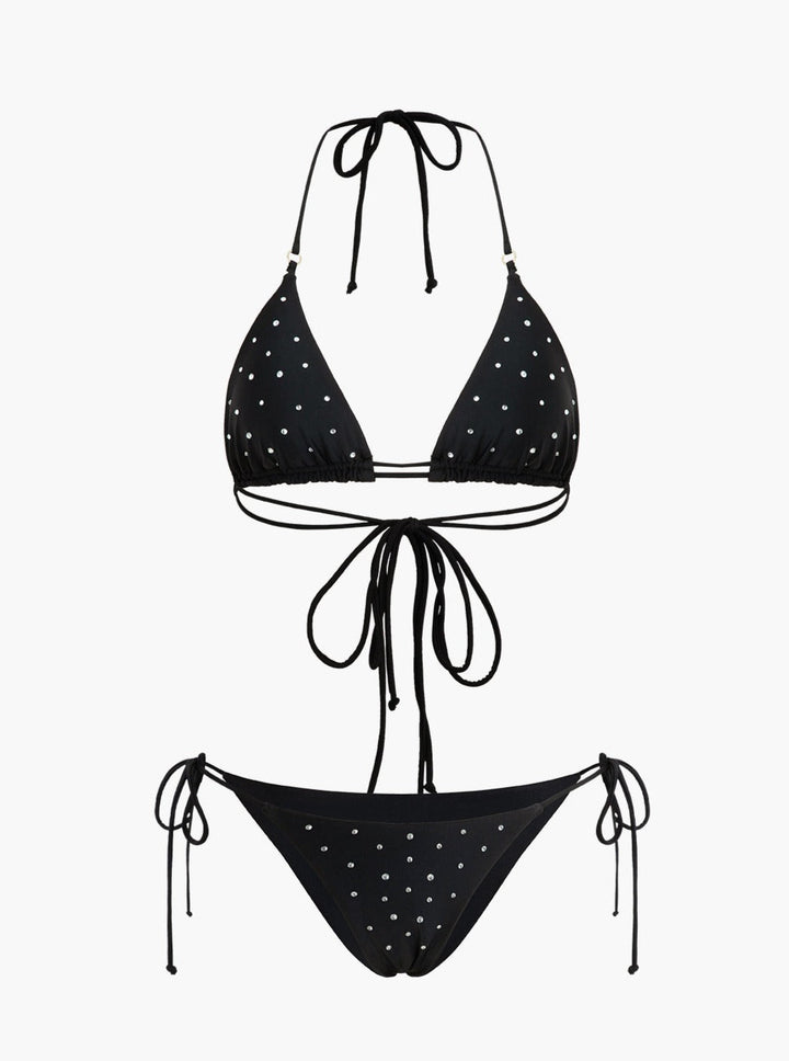 Rhinestone dekorert Halter Bikini Badedrakt Sett