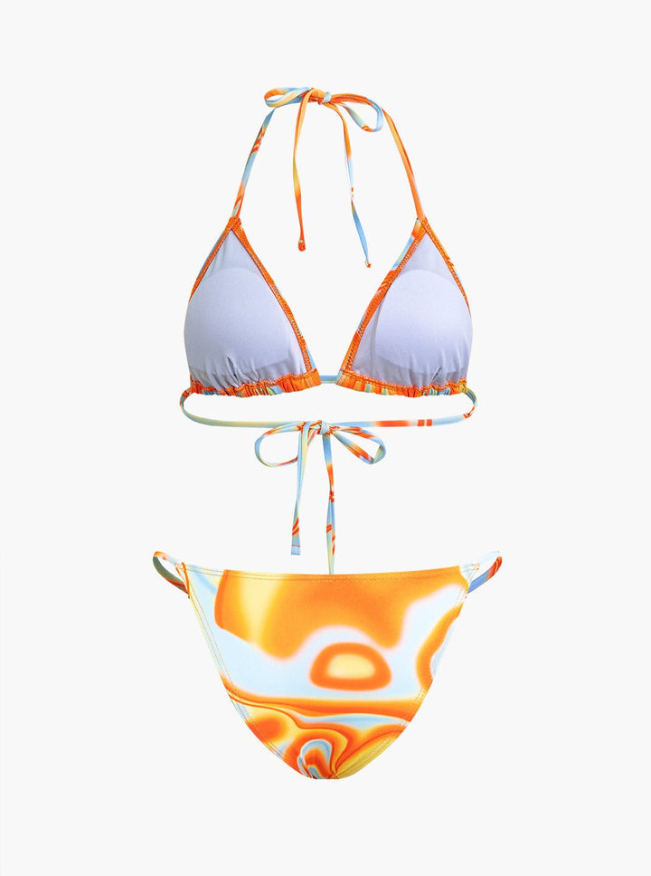 Zestawy 3-częściowe bikini typu halter z abstrakcyjnym nadrukiem