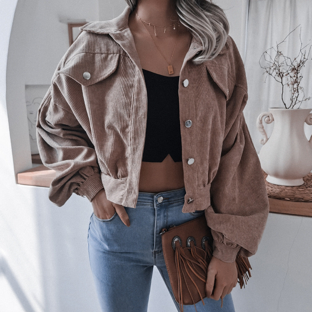 Casual Corduroy Lantern Sleeves Jacket