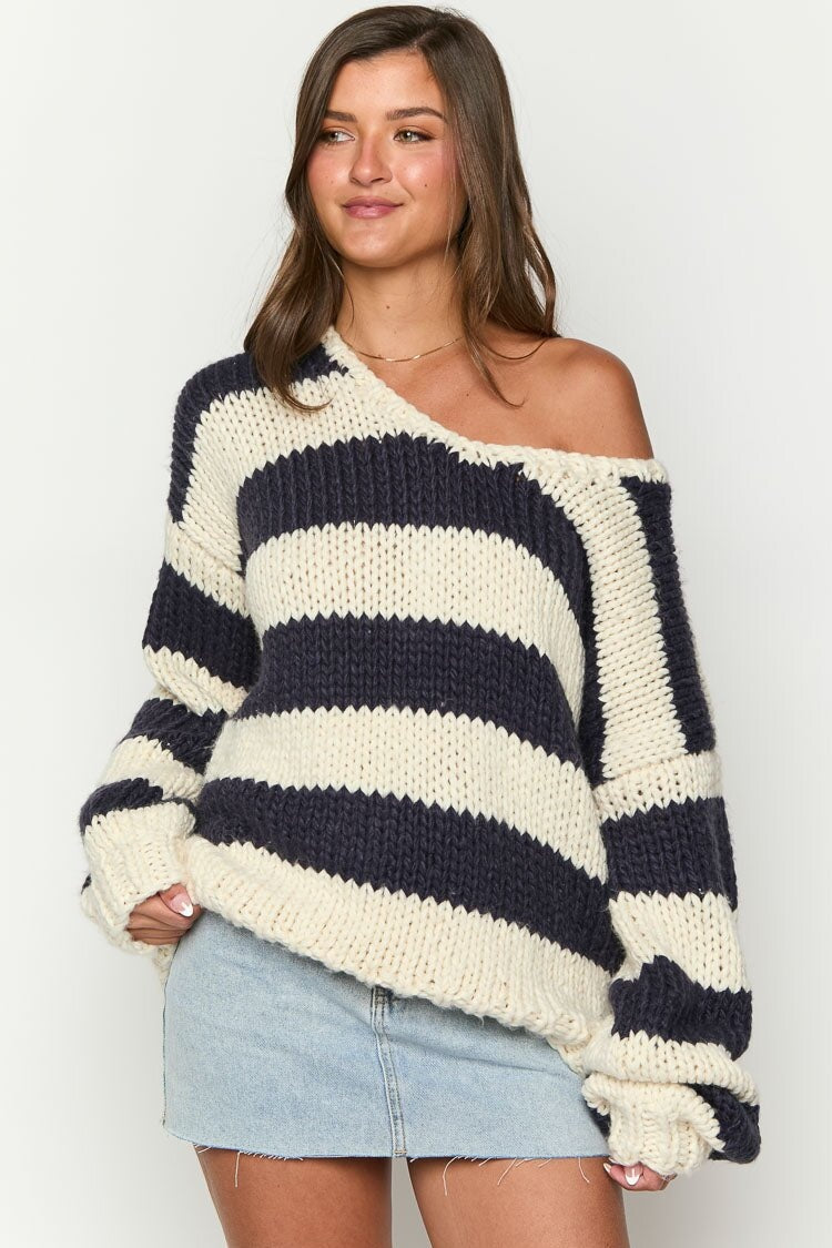 Off-shoulder Striped Sweater