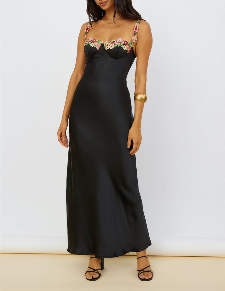 Magnéitescht Kräften Blummen Broderie Maxi Kleed Black