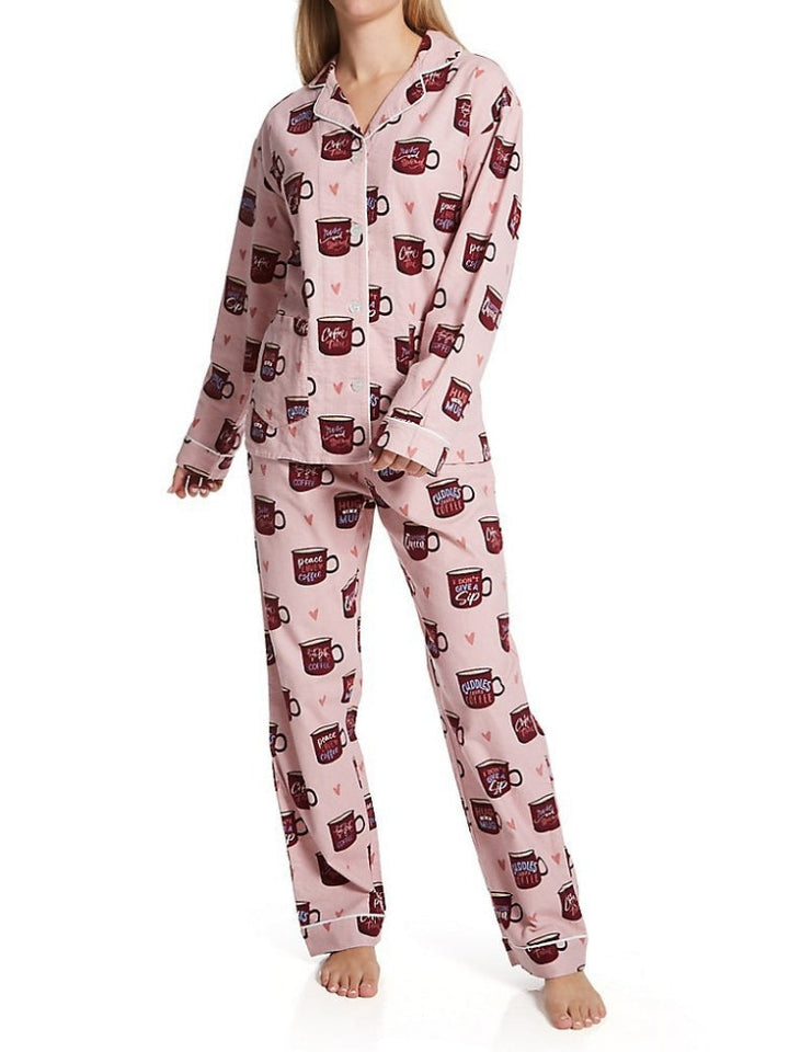 Heart & Coffee Cup Print Pajama Set