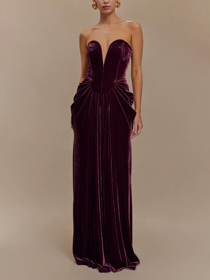 Strapless Velvet Maxi Dress - Plum