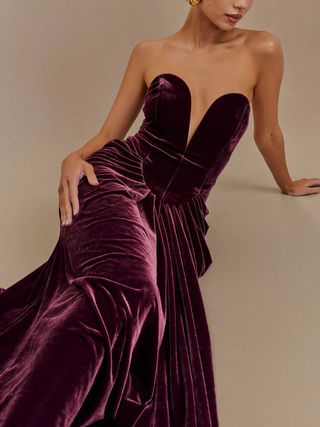 Strapless Velvet Maxi Dress - Plum