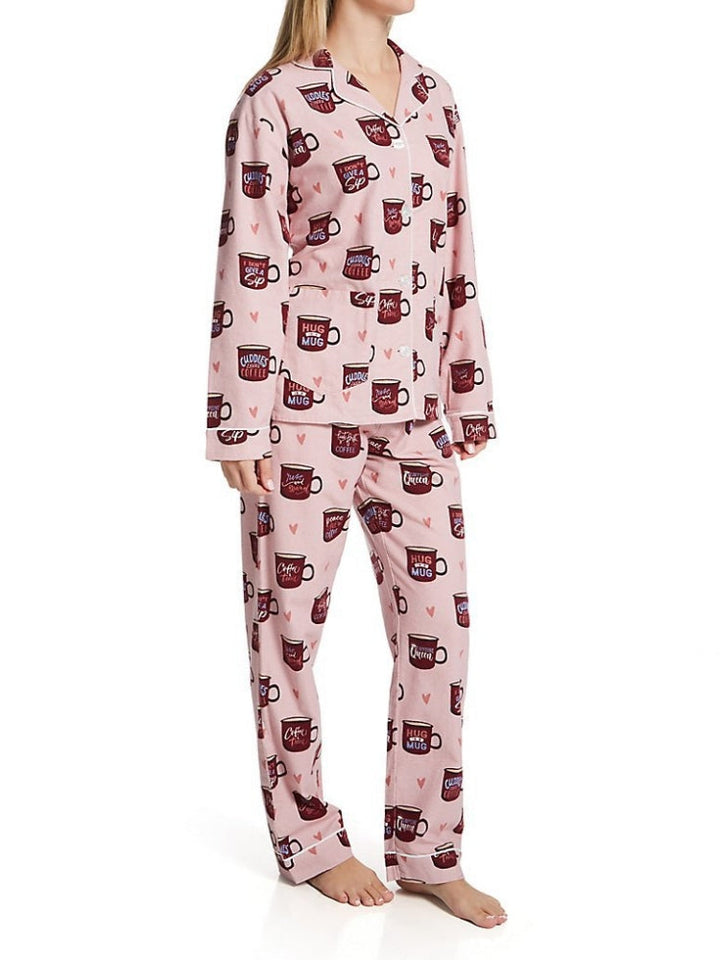 Heart & Coffee Cup Print Pajama Set