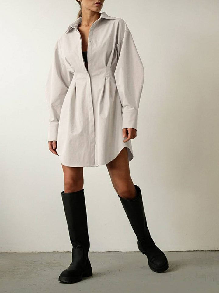 Casual Elegant Solid Patchwork Turndown Collar Shirt Dress Klänningar