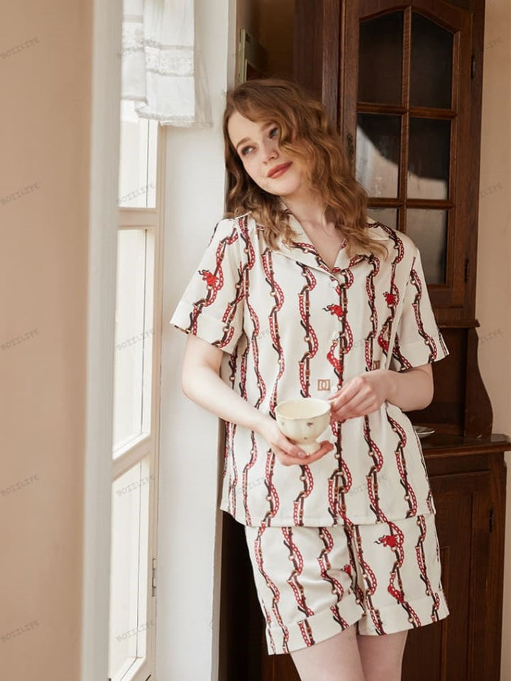 Dragon Head Chain Print Short-Sleeve Loungewear Set