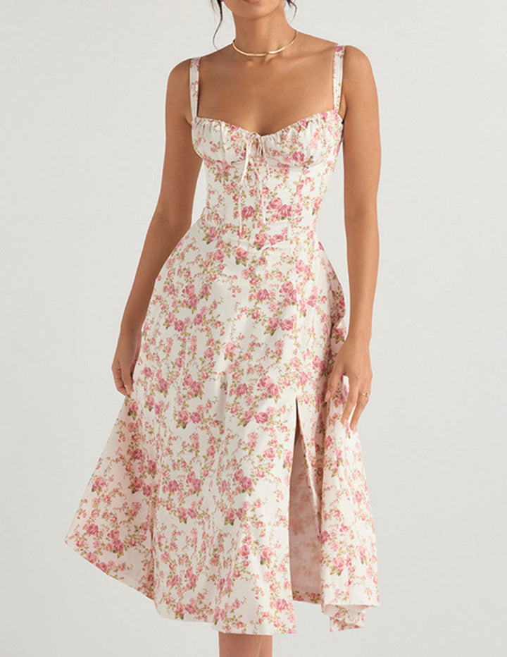 Rose print sildebens slip kjole