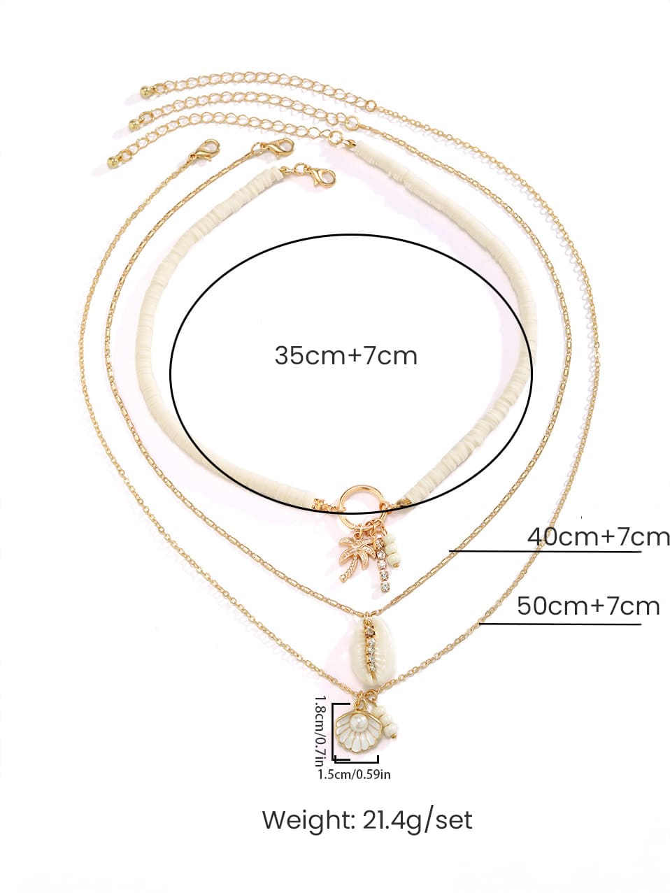 Meerlaagse ketting met schelp en zonnebloemhanger