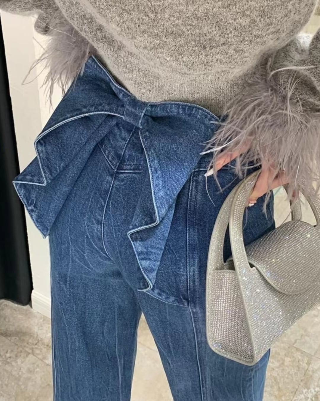 Stretch Jeans With Bow At Back