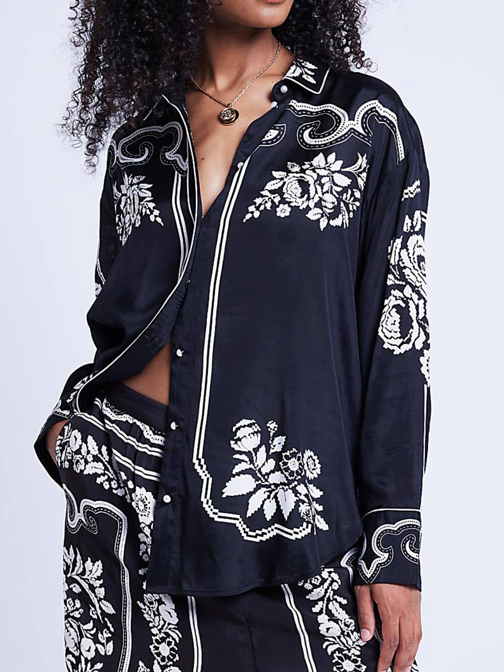 Unique Western Floral Print Oversized Loose Shirt