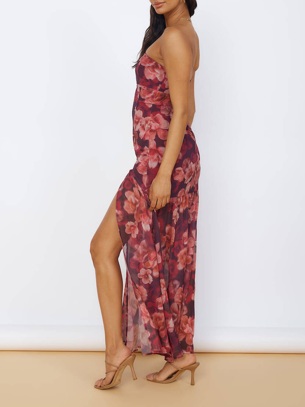 Floral Bandeau Slit Maxikjole