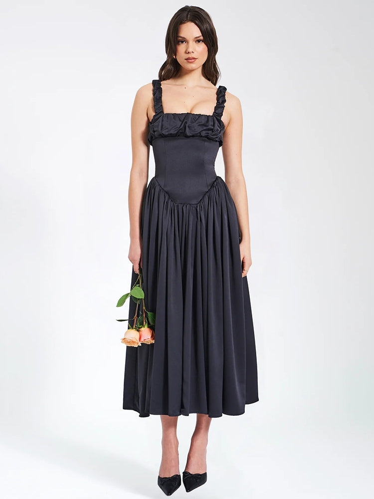 Noreen Pleated Strap Puffy Maxi -mekko