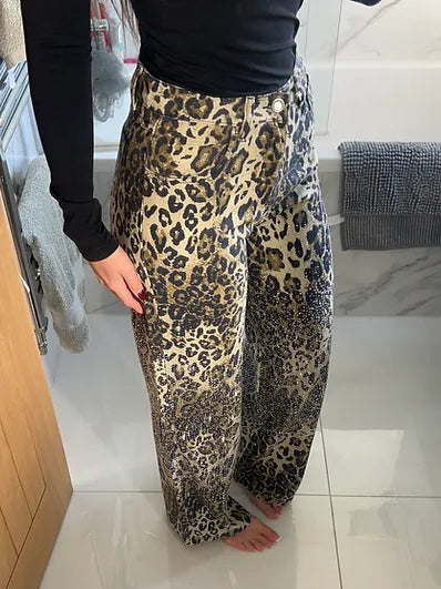 Leopard Diamanté Flared Jeans