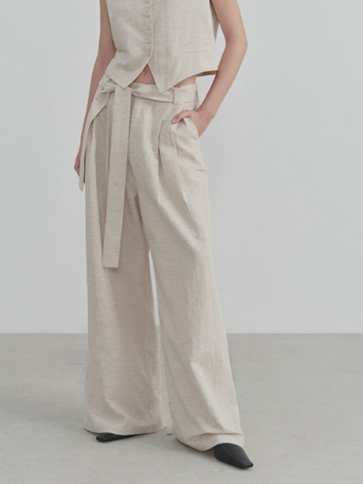 Wide-Leg Straight Linen Trousers