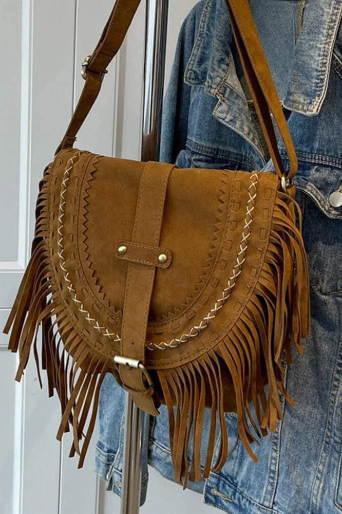 Brown Western Cowboy Style Fringe Crossbody Bag