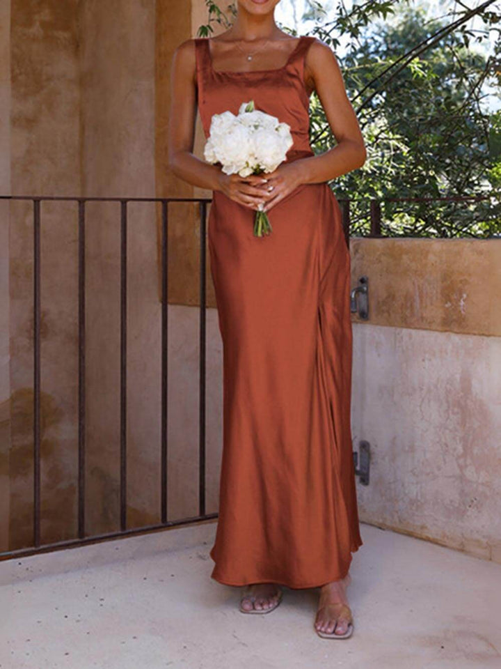 Summer Halter Satin Bridesmaid Prom Maxi Mekot