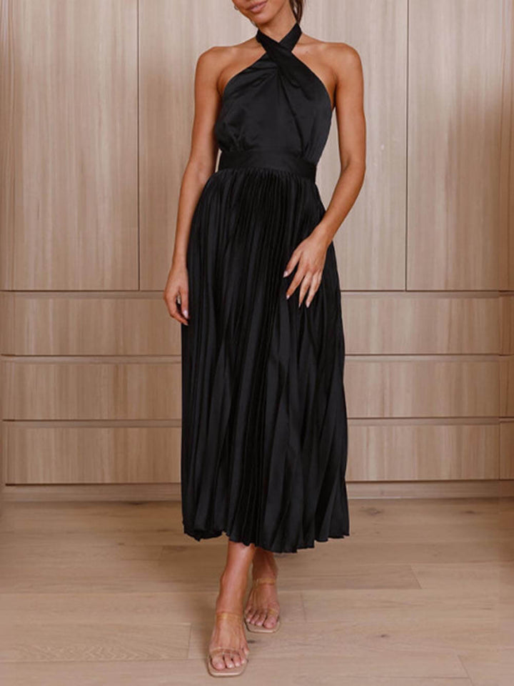 Neckline Pleated Vakanz Party Midi Kleeder