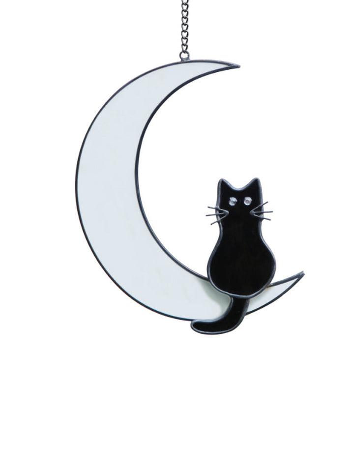 Decoración colgante de gatito en la luna