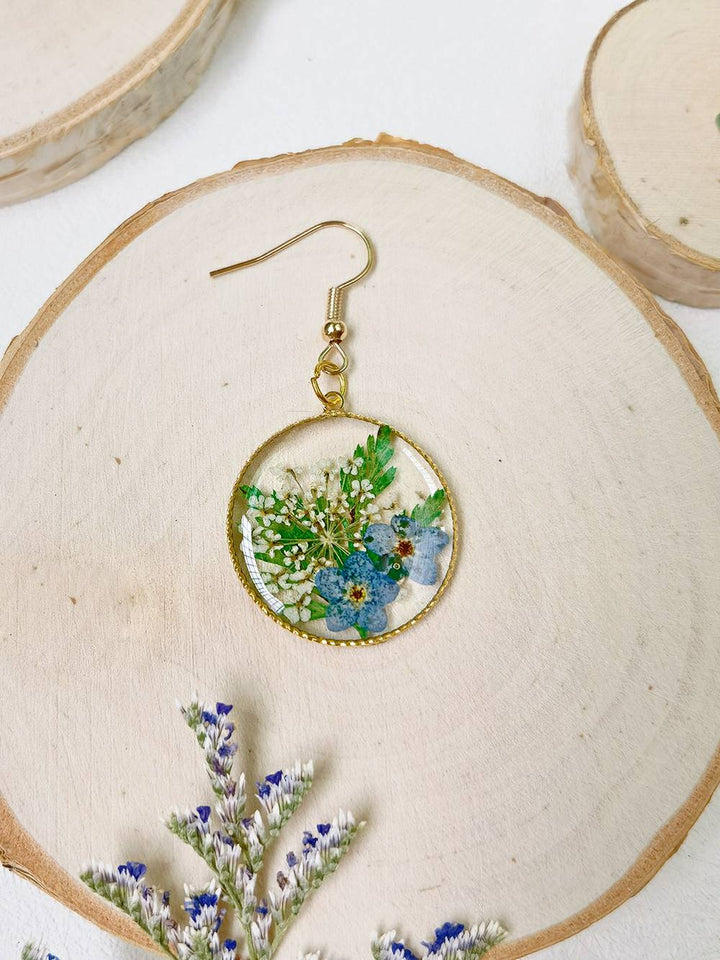 Resin Pressed Flower Earrings - Forest Forget Me Not