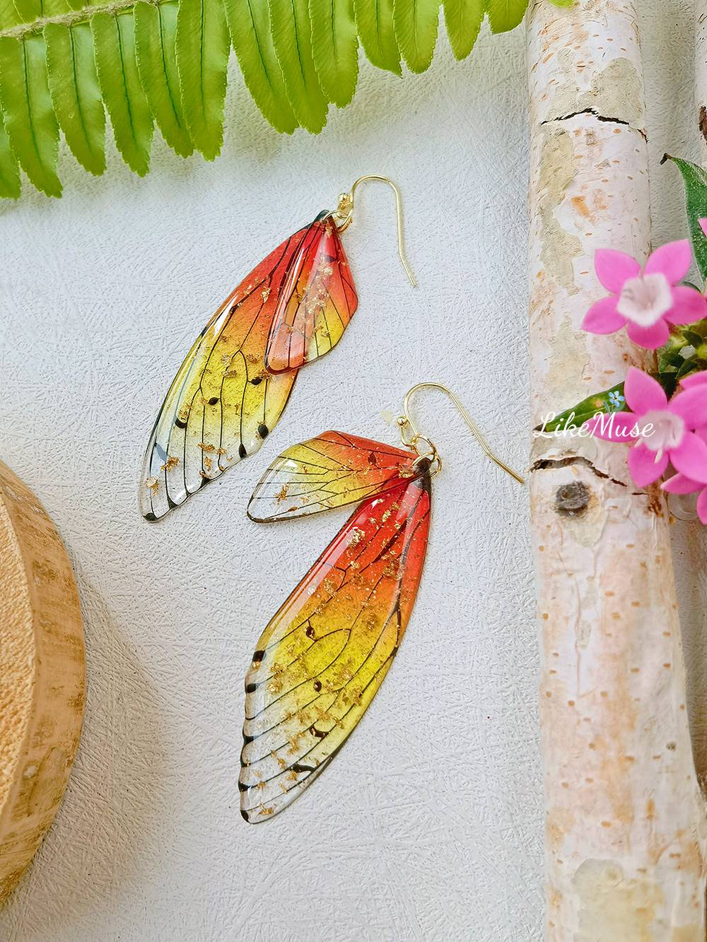 Butterfly Wing Håndlaget Crystal Gold Folie øredobber