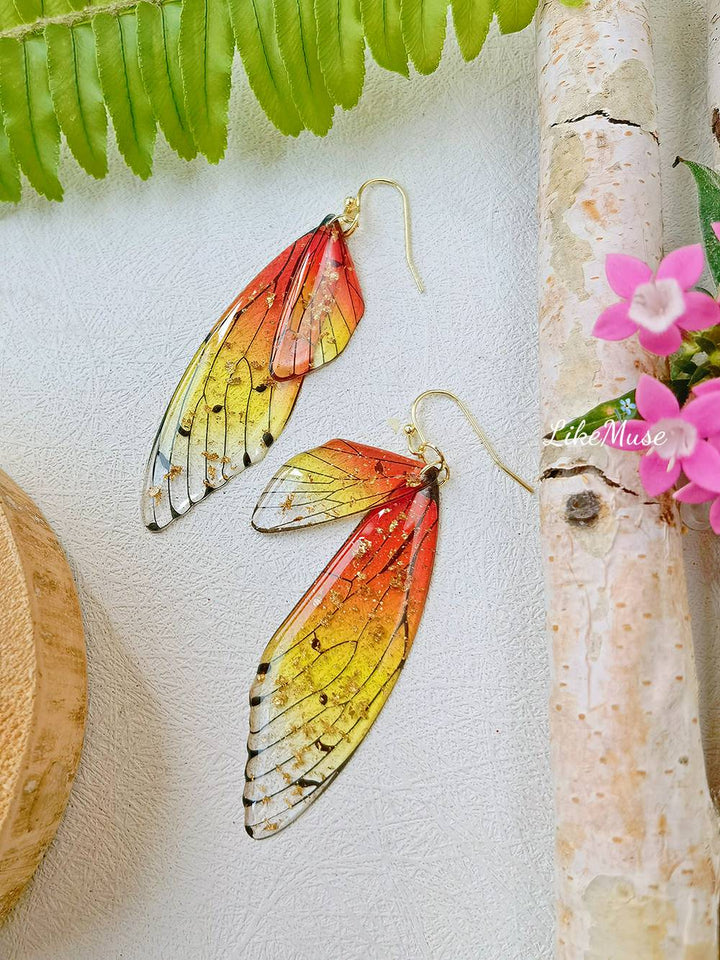 蝶の羽のハンドメイド クリスタル ゴールド フォイル イヤリング