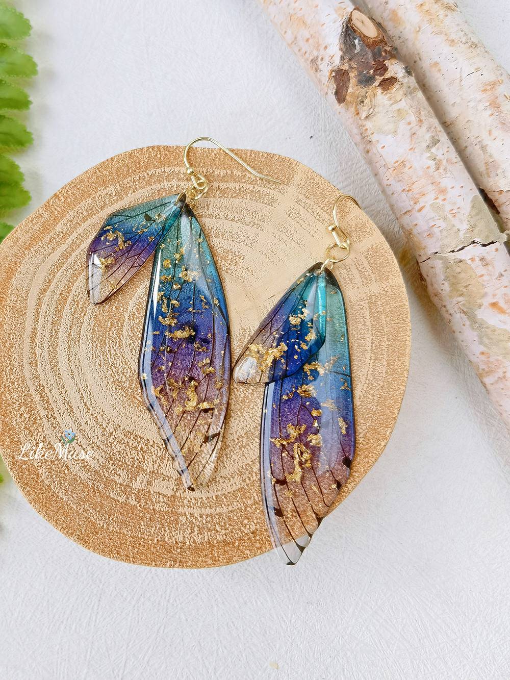 Butterfly Wing Handgjorda Crystal Gold Folie Örhänge