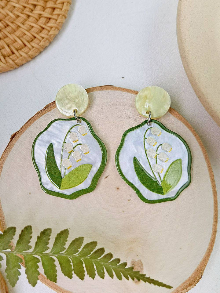 Lindos Pendientes Diseño Floral - Tulipán Acrílico Hoja Verde