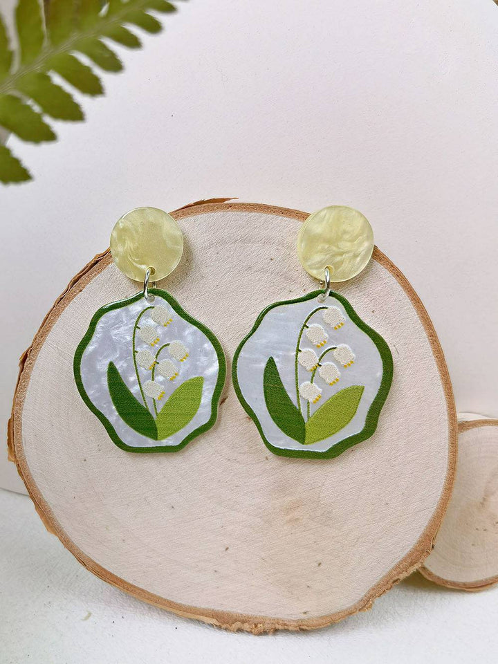 Cute Earrings Floral Design - Green Leaf Acrylic tulip