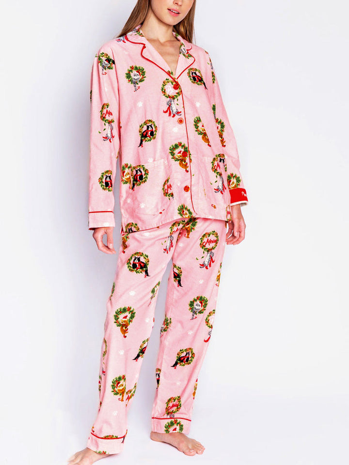 Kitten Wreath Print Pajama Set