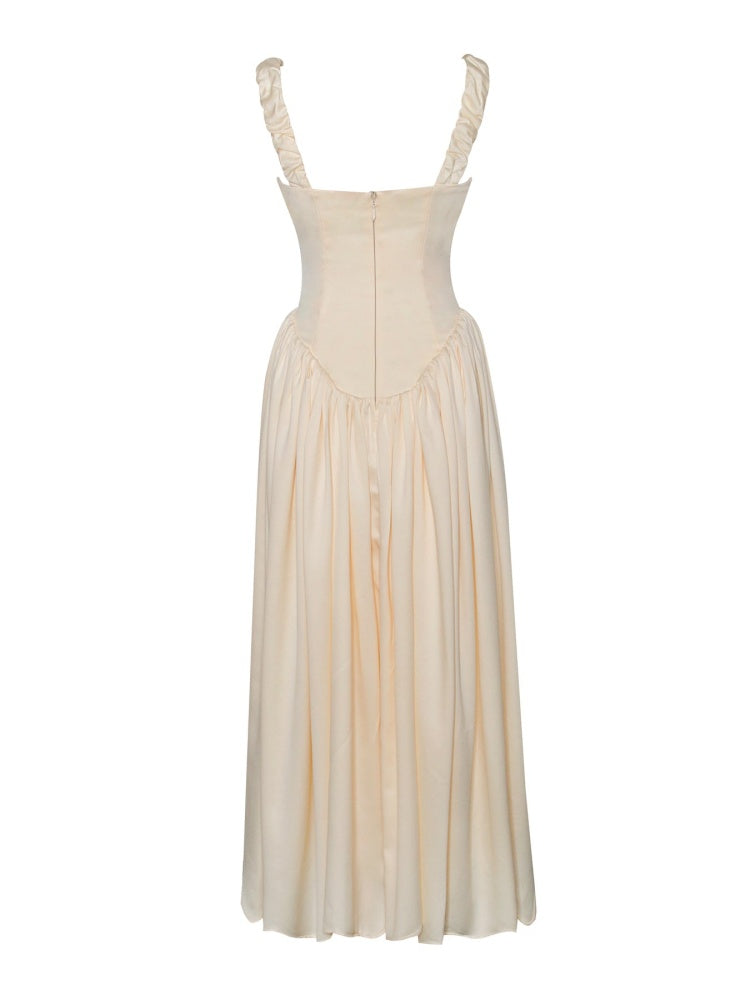 Noreen Pleated Strap Puffy Maxi Kleed