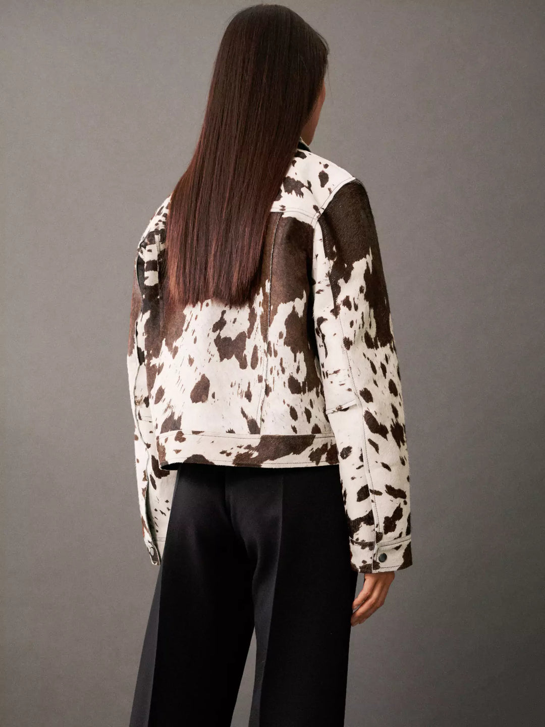 Cow Print Faux Fur Shirt-Style Jacket