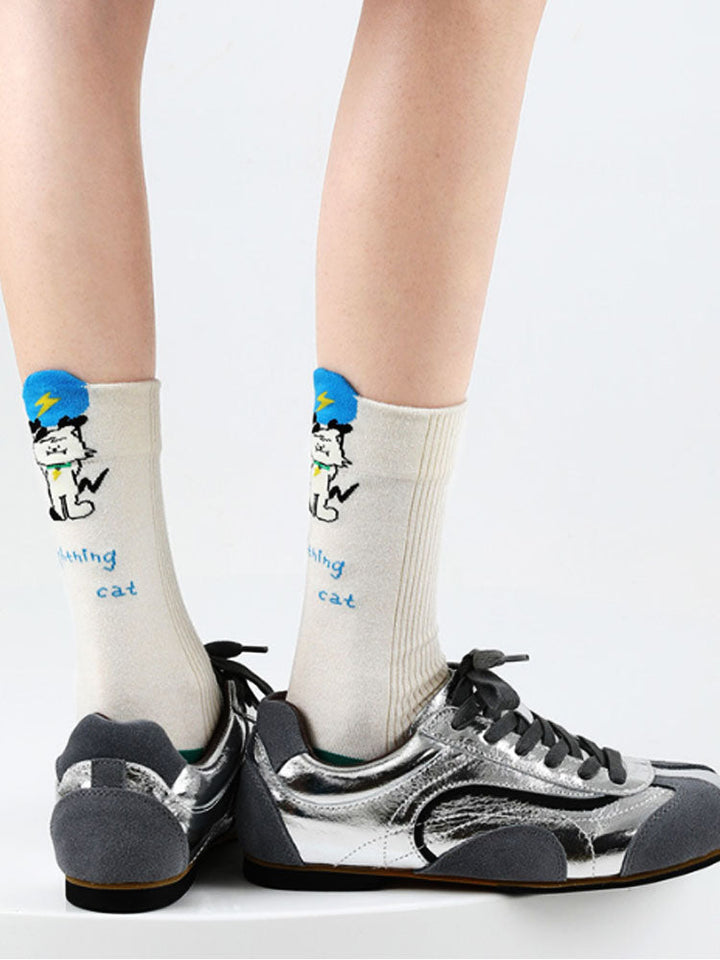 Cute Cartoon Kitty Mid-Calf Socks