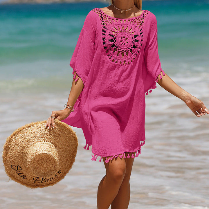 Håndhæklet løs frynser Sunflower Beach Bluse Cover Up